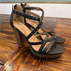 Studded Black Strappy High Heel Sandals 11